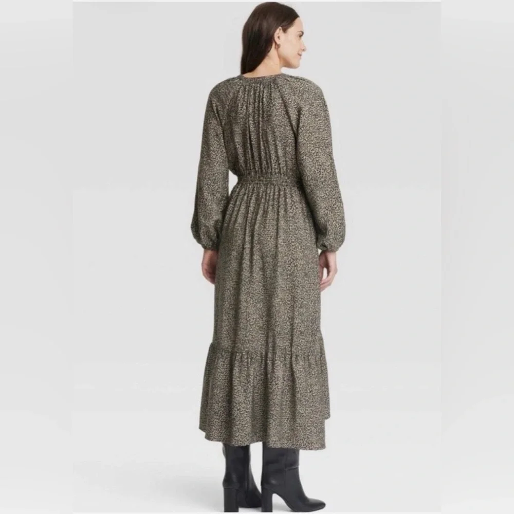 A New Day Tiered Midi Dress- Long Sleeve Drawstring Waist Pockets NWT - Picture 2 of 3